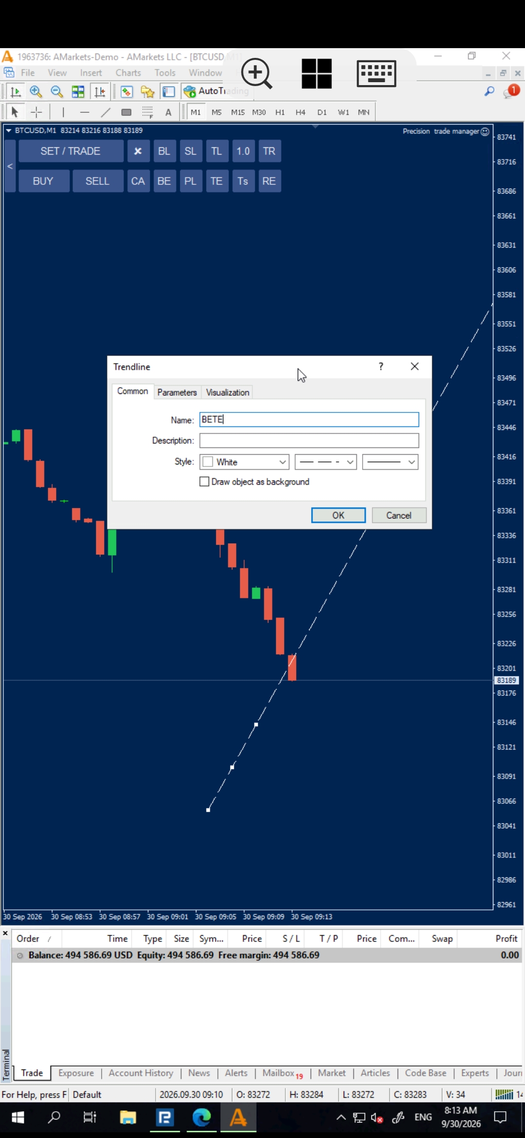 Trade Manager MT5 MT4 BETE Trendline automated trade protection