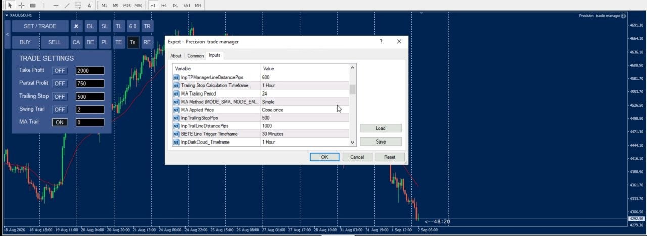 Pip-Based Trailing Stop in Trade Settings Panel